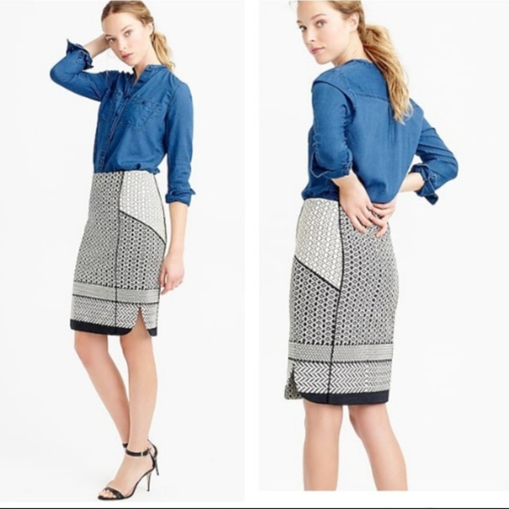 NWT black white patterned J Crew pencil skirt